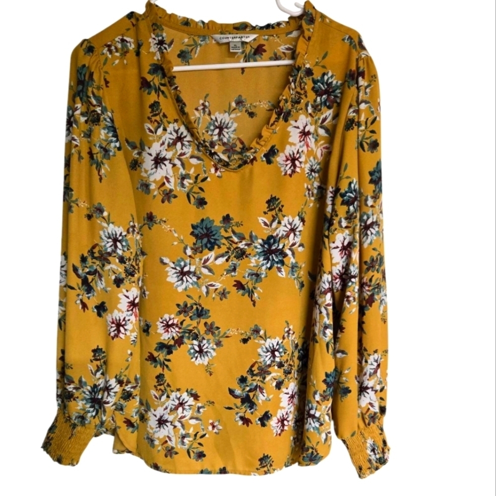 Counterparts Floral Yellow Women's  Blouse Size XL